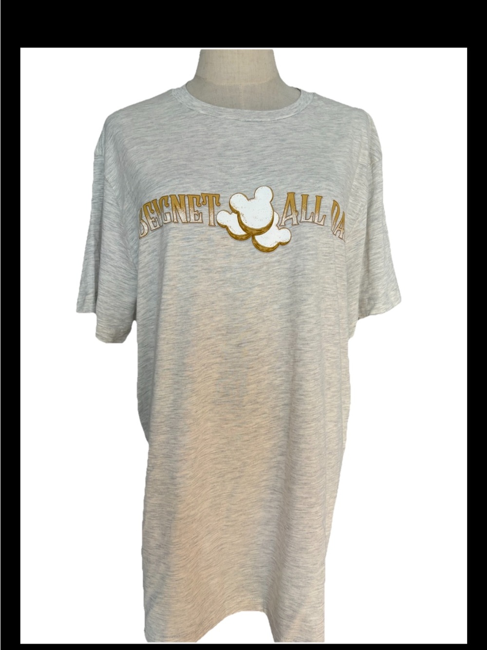 Disney Beignet All Day XL Grey T-shirt Short Sleeve Unisex Mickey Ears Food don